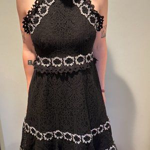 Foxiedox Frances Embroidered Lace eyelet trim, Halter neck -black Dress.  Size L